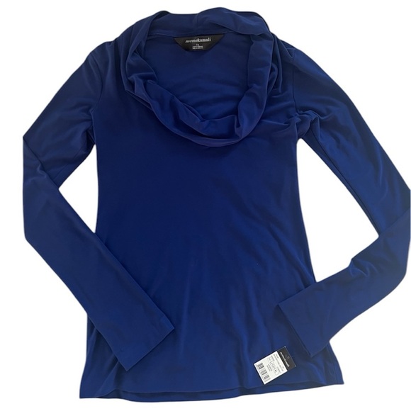 Norma Kamali blue stretch cow neck long sleeve top size large NWT - Picture 2 of 5